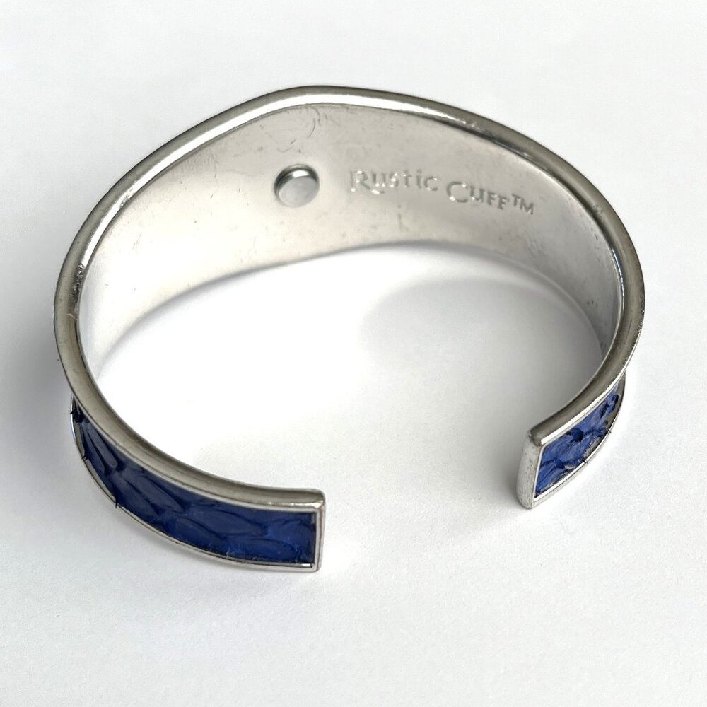 Rustic Cuff Navy Blue Silver Python Stainless Ste… - image 3